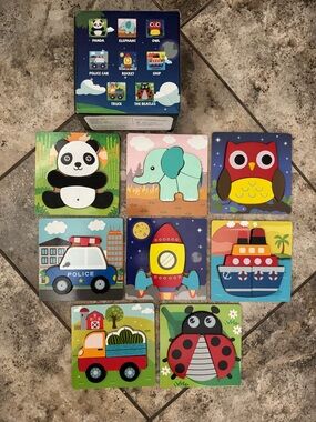Toy Life 8 Pack Wooden Puzzles for Toddlers. Light signs of use. Easy learning.